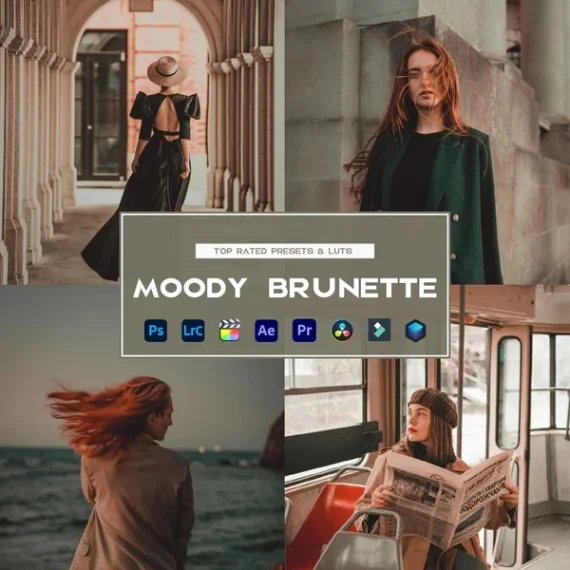 Moody Brunette Preset & LUTs Collection – Warm & Dramatic Tones
