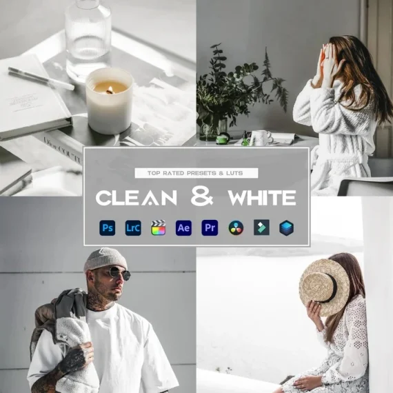 Clean & White Preset & LUTs Collection – Bright Minimal Aesthetic